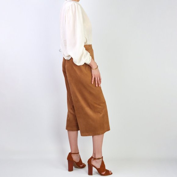Cropped Vegan Suede Wide Leg Pants 29 Boho Cruelty-Free High Rise Relaxed Fit - Picture 2 of 6